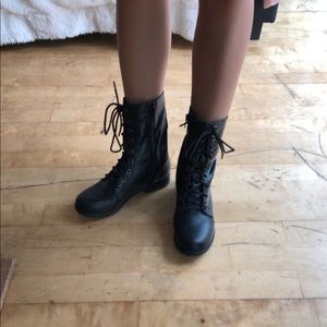 NWOT Black leather combat boots